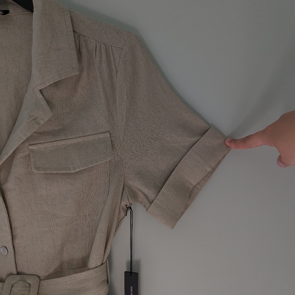 Tahari | Beige Linen Belted Midi Dress - Picture 5 of 8